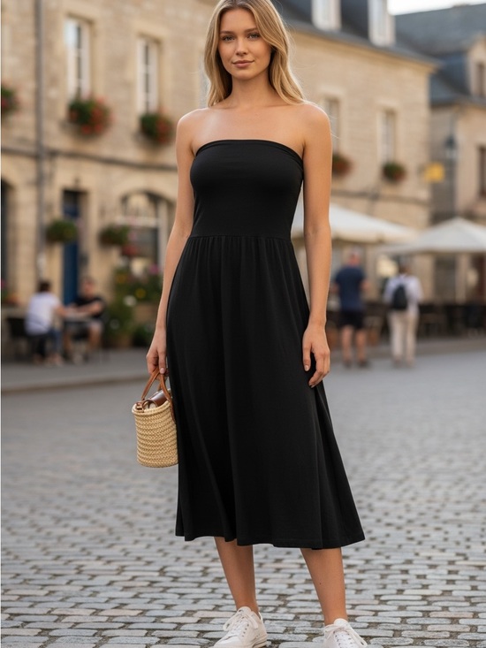 Dresses & Skirts - Strapless Black Midi Dress - Classic Everyday Style 36 inch length